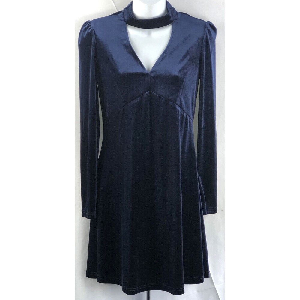 NWT Boutique Midi Dress S Navy Velour Velvet Choker V neck Whimsigoth Vampire